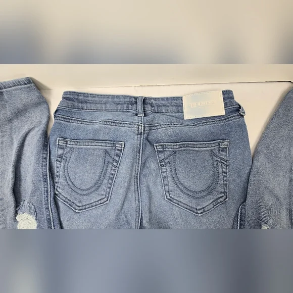 True Religion Jennie Curvy Skinny Mid-Rise Jeans Destroyed Women's 28 Blue - Picture 10 of 14